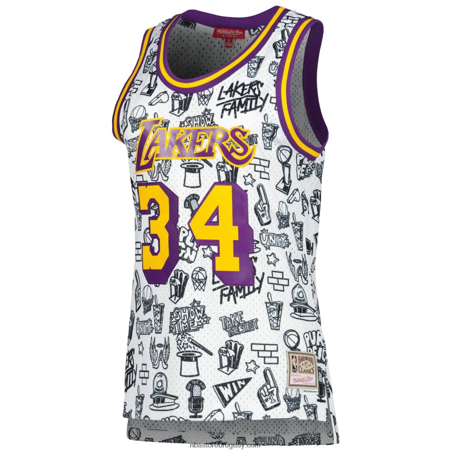 los angeles lakers shaquille o\'neal mitchell & ness garabato blanco swingman jersey 6L080N9024 NBA