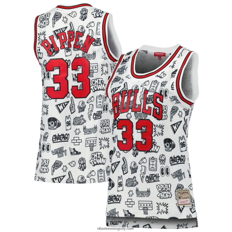 los toros de chicago scottie pippen mitchell & ness garabatos blancos swingman jersey 6L080N10073 NBA