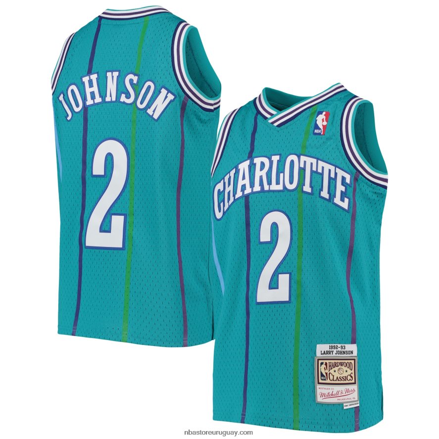 charlotte hornets larry johnson mitchell & ness verde azulado 199hardwood classics swingman jersey 6L080N17163 NBA