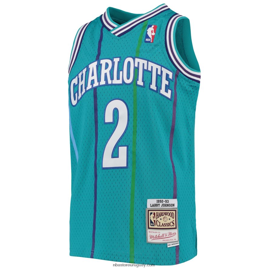 charlotte hornets larry johnson mitchell & ness verde azulado 199hardwood classics swingman jersey 6L080N17163 NBA