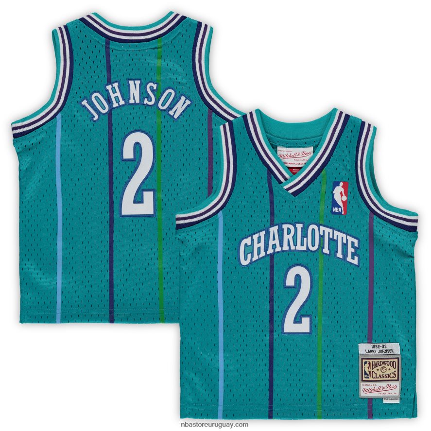 charlotte hornets larry johnson teal hardwood classics playera de jugador retirado 6L080N17064 NBA