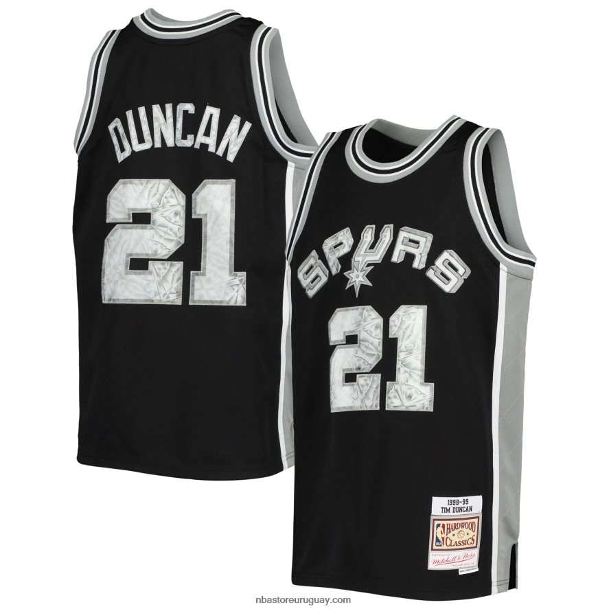 san antonio spurs tim duncan black hardwood classics 75 aniversario camiseta de diamantes 6L080N17978 NBA