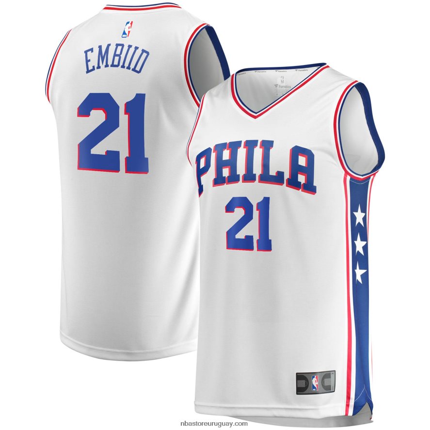 philadelphia 76ers joel embiid blanco fast break replica playera de jugador 6L080N16834 NBA