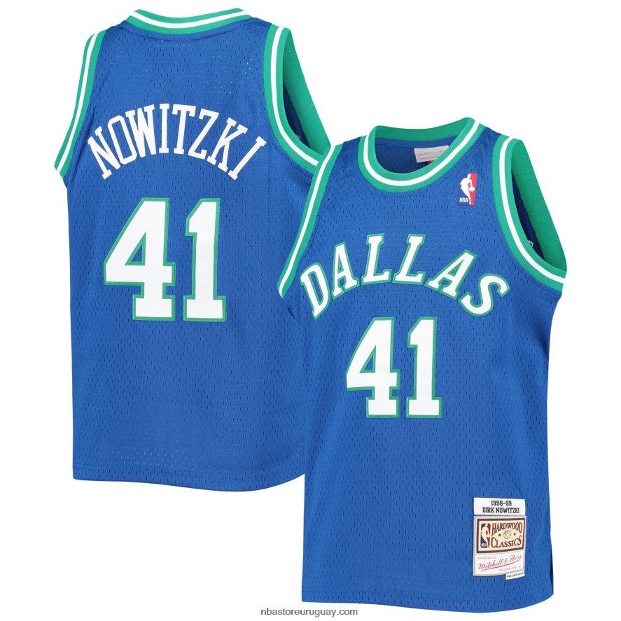 dallas mavericks dirk nowitzki mitchell & ness azul hardwood classics swingman jersey 6L080N16869 NBA
