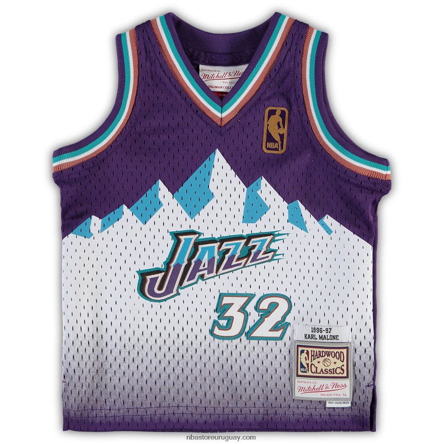 utah jazz karl malone mitchell & ness camiseta de jugador retirado púrpura 6L080N17609 NBA