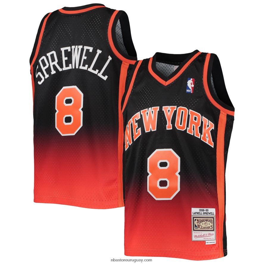 New York Knicks Latrell Sprewell naranja/negro de madera dura Fadeaway camiseta de jugador Swingman 6L080N17462 NBA