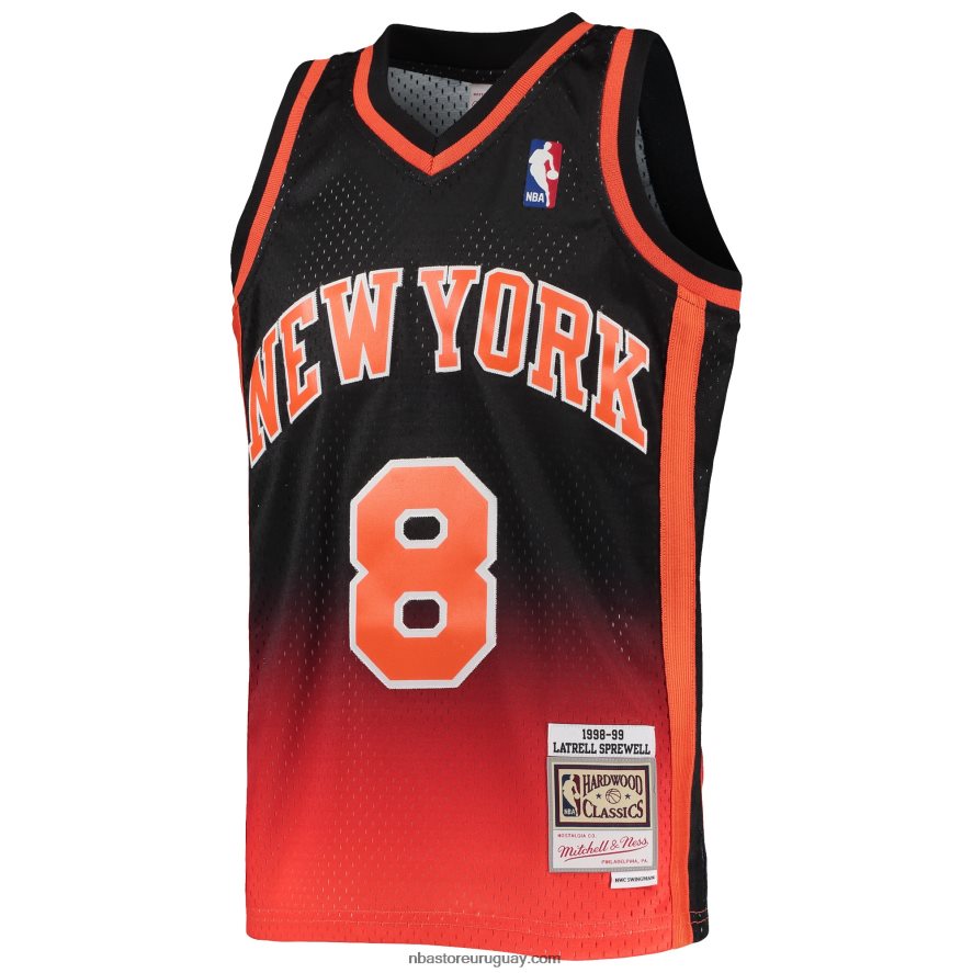 New York Knicks Latrell Sprewell naranja/negro de madera dura Fadeaway camiseta de jugador Swingman 6L080N17462 NBA