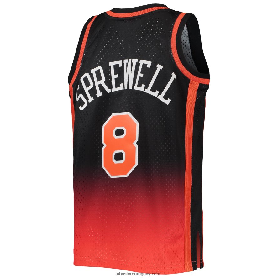 New York Knicks Latrell Sprewell naranja/negro de madera dura Fadeaway camiseta de jugador Swingman 6L080N17462 NBA