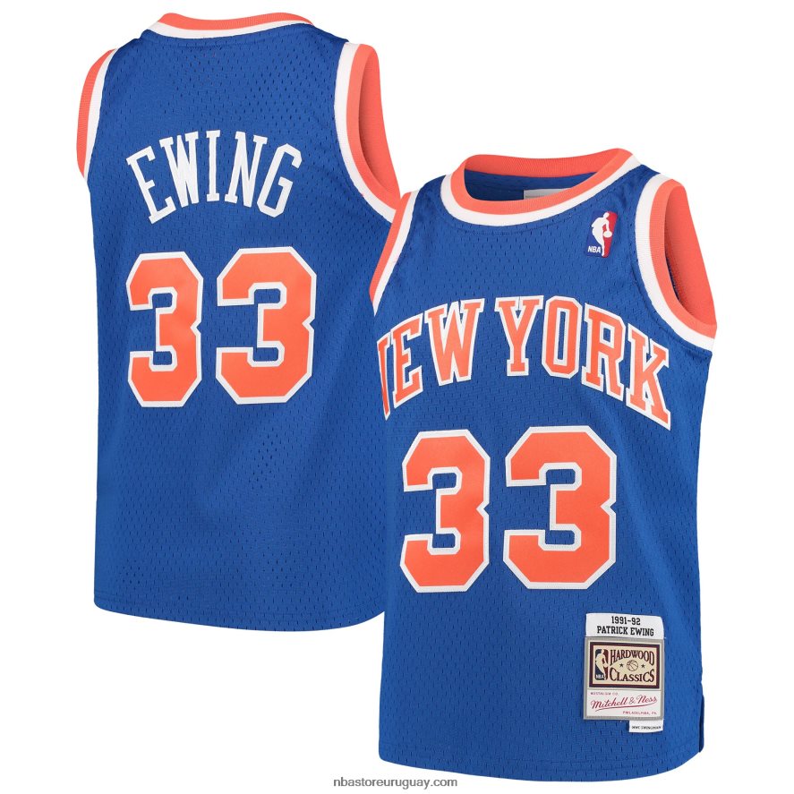 patrick ewing mitchell & ness de los new york knicks camiseta clásica de swingman de madera dura azul 6L080N16907 NBA