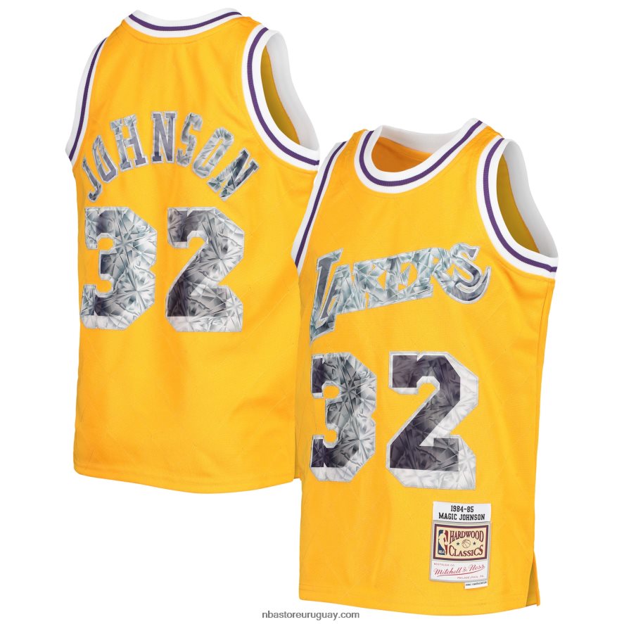 los angeles lakers magic johnson gold hardwood classics 75 aniversario diamante jersey 6L080N17605 NBA