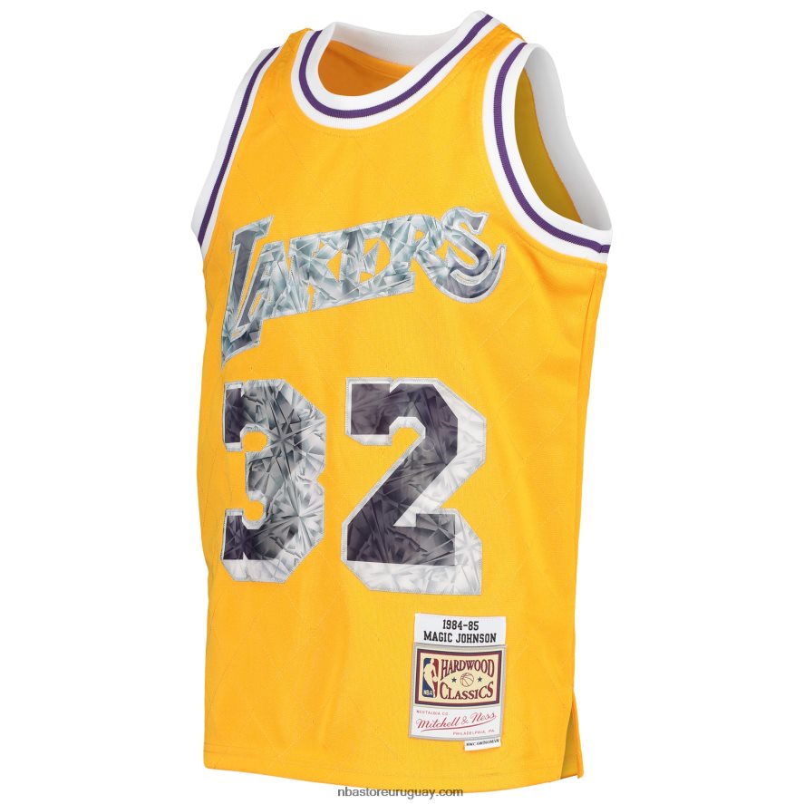 los angeles lakers magic johnson gold hardwood classics 75 aniversario diamante jersey 6L080N17605 NBA