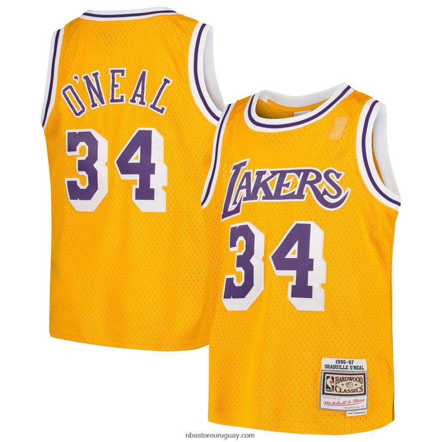 los angeles lakers shaquille o'neal mitchell & ness oro swingman jersey retroceso 6L080N16710 NBA