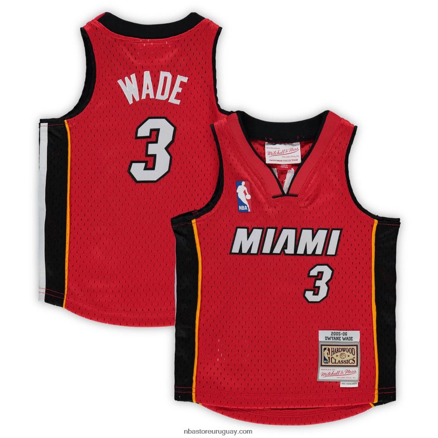 miami heat dwyane wade mitchell & ness camiseta roja de jugador de clásicos de madera dura 6L080N17343 NBA