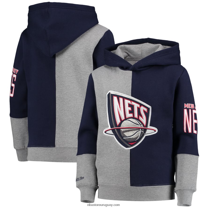 new jersey nets blue/heathered grey hardwood classics sudadera con capucha de forro polar de color dividido 6L080N17820 NBA