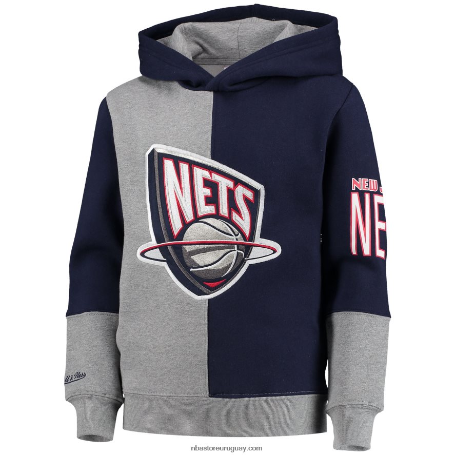 new jersey nets blue/heathered grey hardwood classics sudadera con capucha de forro polar de color dividido 6L080N17820 NBA