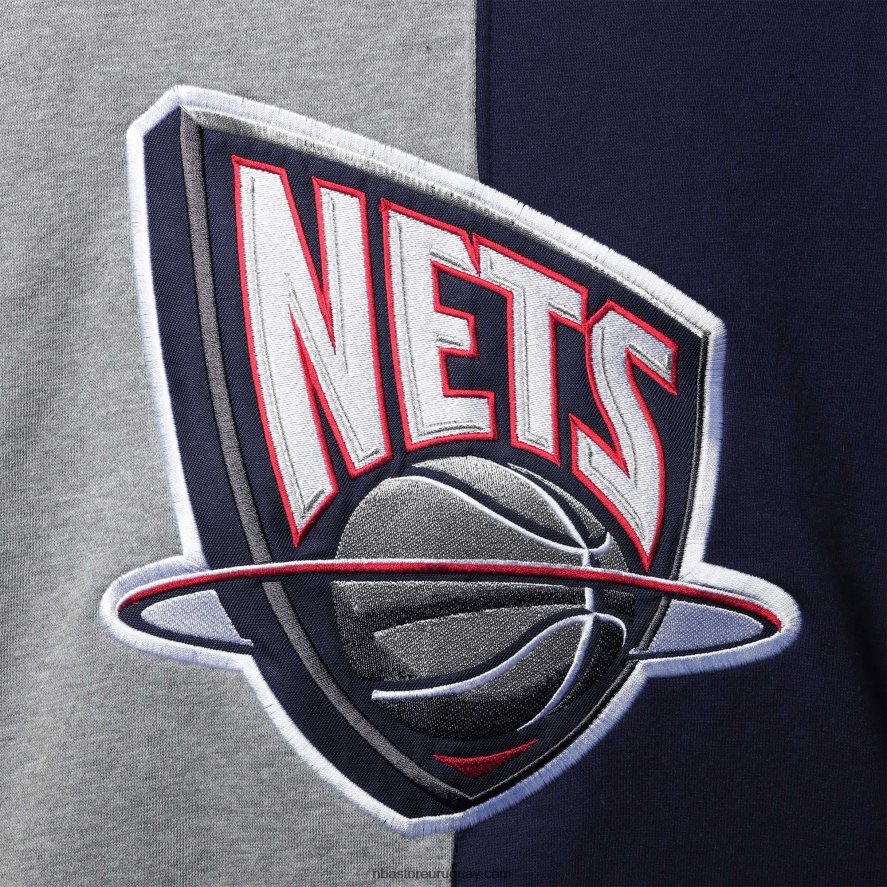 new jersey nets blue/heathered grey hardwood classics sudadera con capucha de forro polar de color dividido 6L080N17820 NBA