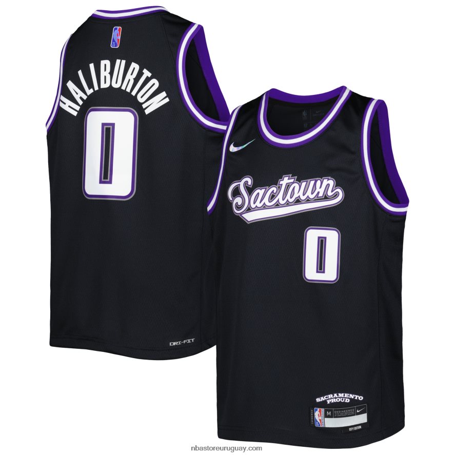 Camiseta de los Sacramento Kings Tyrese Haliburton Nike Swingman negra. 6L080N19305 NBA
