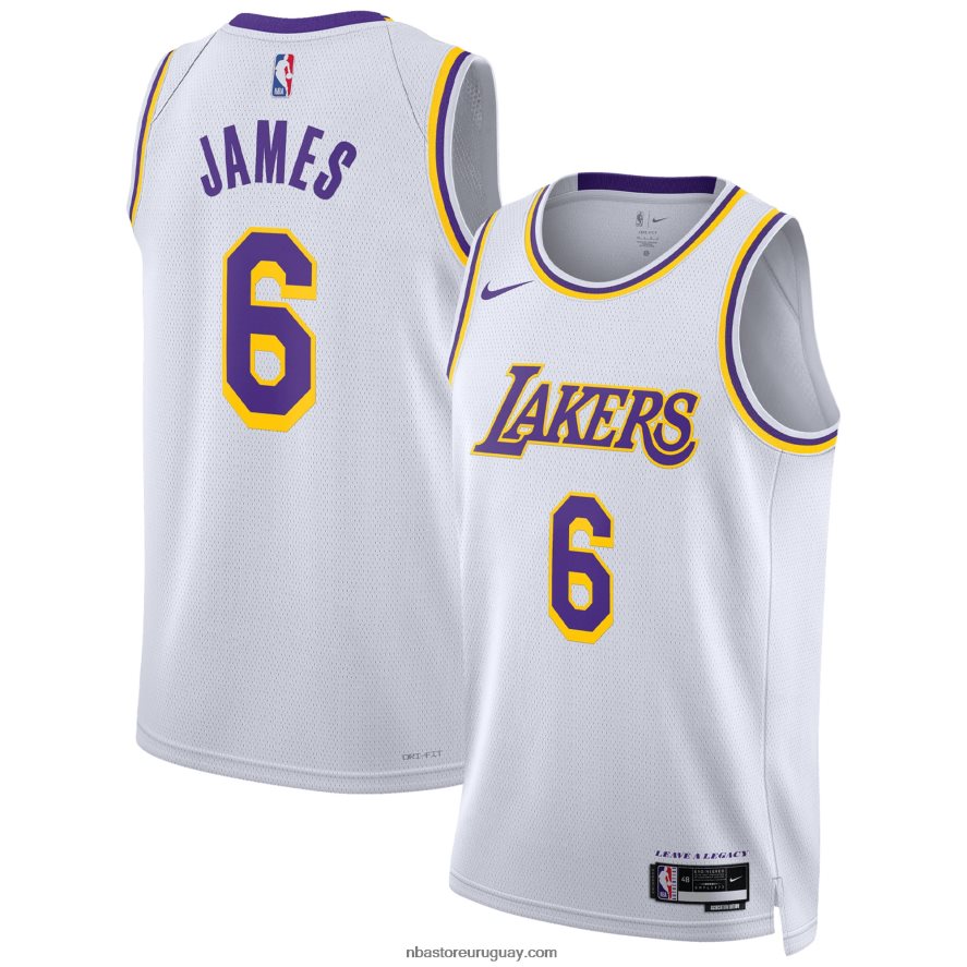 camiseta los angeles lakers lebron james nike swingman blanca 6L080N153 NBA